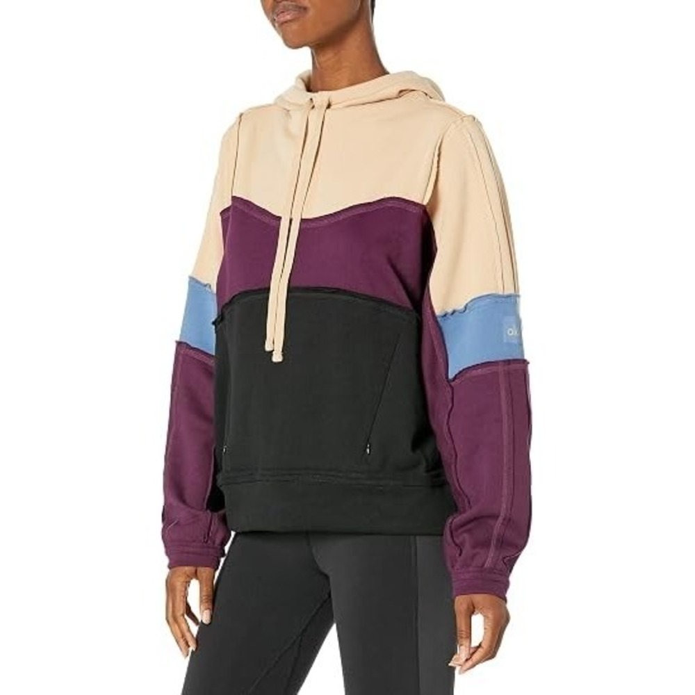 ALO YOGA Womens Hoodie Patchwork Colorblock Athleisure Oversized Pullover - Sz M